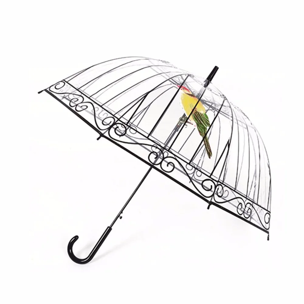 

Men Women Transparent Umbrella Creative Umbrella Long-handle Apollo Bird In The Cage Plastic Clear For Sunny And Rainy Days