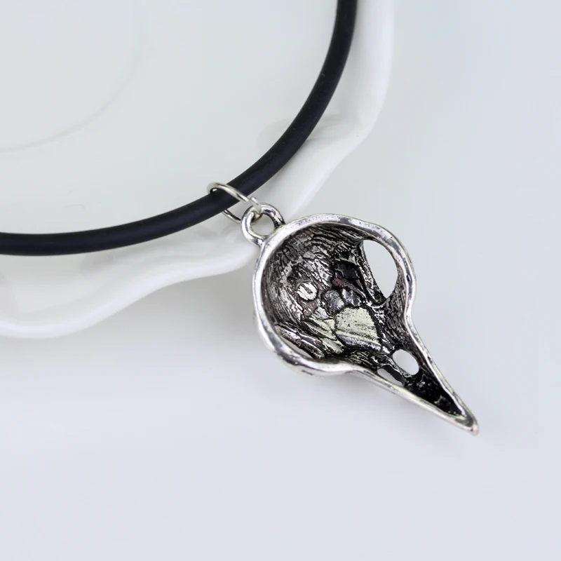Винтажное ожерелье с подвеской в виде птицы черепа ворона телесранжевое