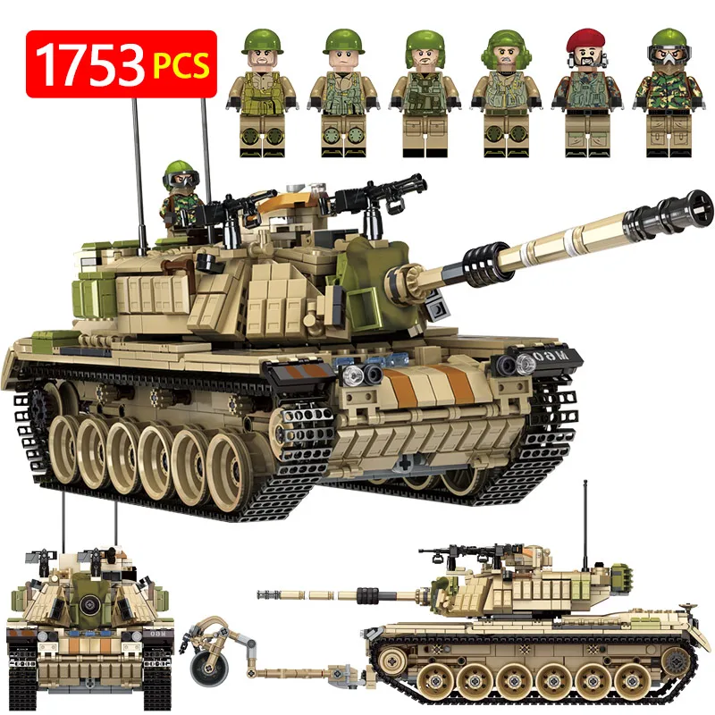 1753Pcs Military Army Theme M60 MAGACH Tank Building Blocks Compatible legoing WW2 Weapon Soldier Figures Bricks Kids Toys Gifts
1753Pcs Military Army Theme M60 MAGACH Tank Building Blocks Compatible legoing WW2 Weapon Soldier Figures Bricks Kids Toys Gifts