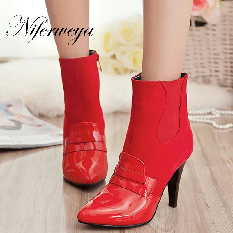 Fashion Winter women short boots sexy Pointed Toe high heels big size 33-45 apricot Patchwork zipper Ankle boots zapatos mujer
Fashion Winter women short boots sexy Pointed Toe high heels big size 33-45 apricot Patchwork zipper Ankle boots zapatos mujer