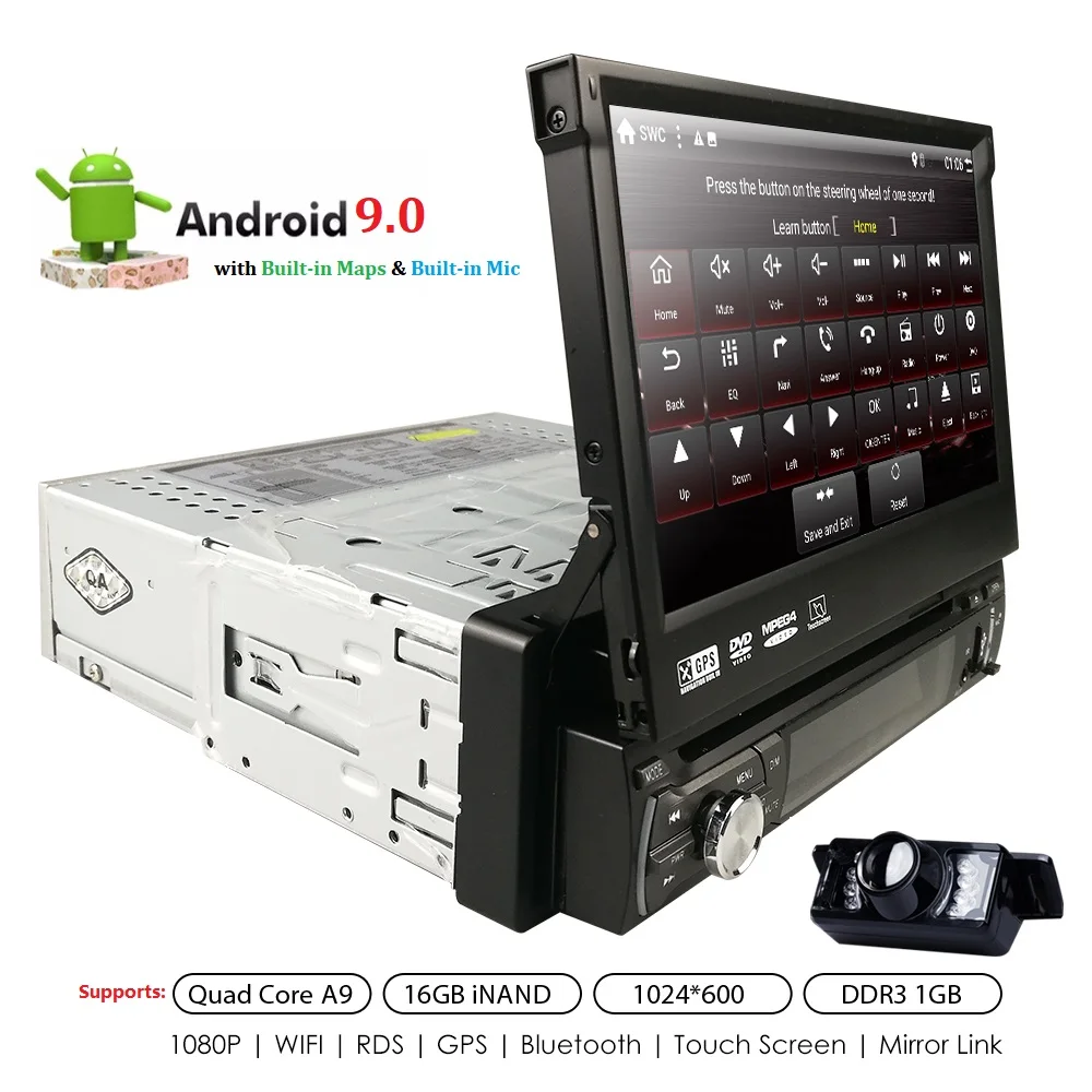 Универсальный 1 din Android9.0 четырехъядерный автомобильный dvd-плеер GPS Wifi BT Радио Гб RAM