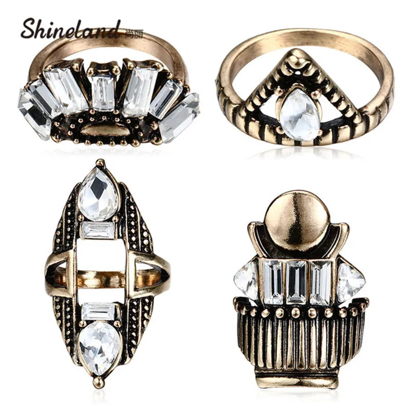 Shineland 4 Pcs/Set Vintage Ring Set Unique Shaped Antique Silver/Gold-color Anillos Crystal Rhinestone Knuckle Ring For Womem
Shineland 4 Pcs/Set Vintage Ring Set Unique Shaped Antique Silver/Gold-color Anillos Crystal Rhinestone Knuckle Ring For Womem