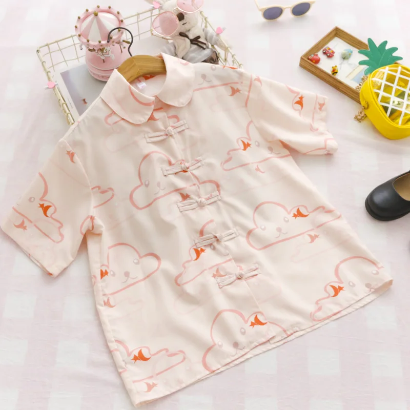 Kaomoji Clouds Chinese Hanfu Style Women's Summer Short Sleeve Blouse Turn Down Collar Shirt Pink Tops
Kaomoji Clouds Chinese Hanfu Style Women's Summer Short Sleeve Blouse Turn Down Collar Shirt Pink Tops