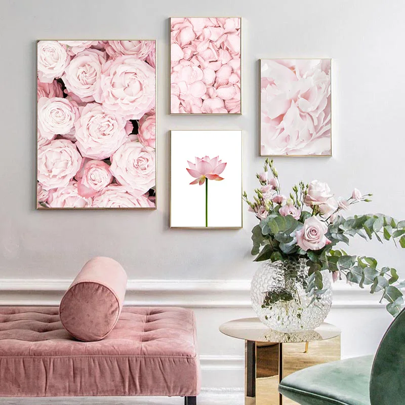 Настенный постер с розовым ананасом розой и цветком лотоса скандинавский