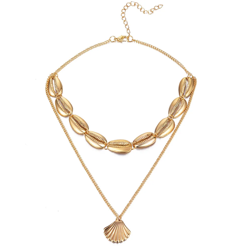 

FAMSHIN Bohemian Multilayer Ocean Seashell Beach Pendants Necklace Women Fashion Gold Color Beach Shell Chain Necklace Jewelry