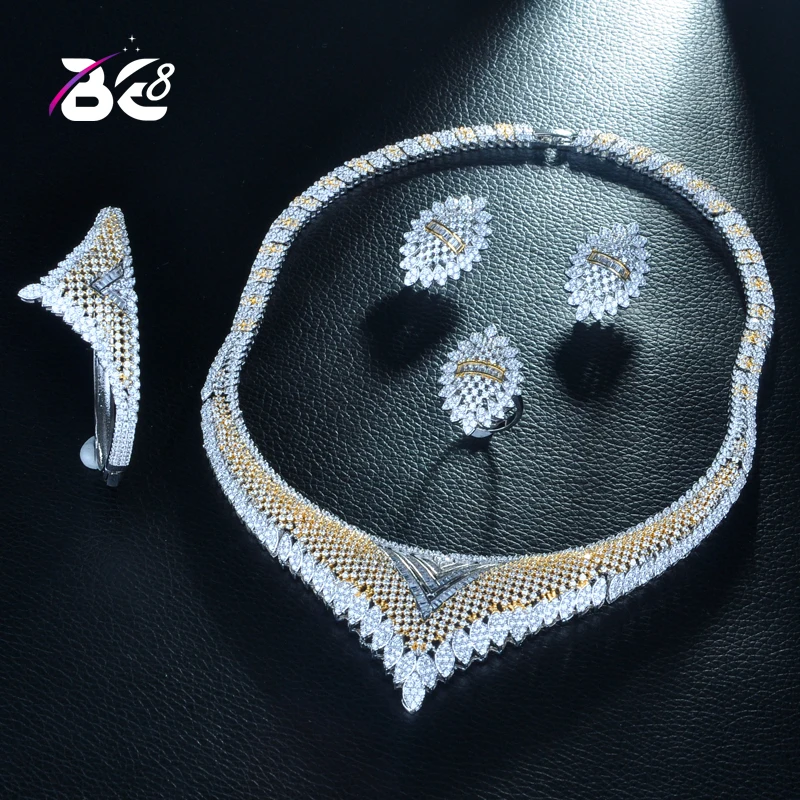 

Be 8 Luxury 2 Tone Cubic Zirconia Jewelry Set Asymmetrical Wedding Jewelry 4pc Sets for Nigerian Women Dress Accessory S261