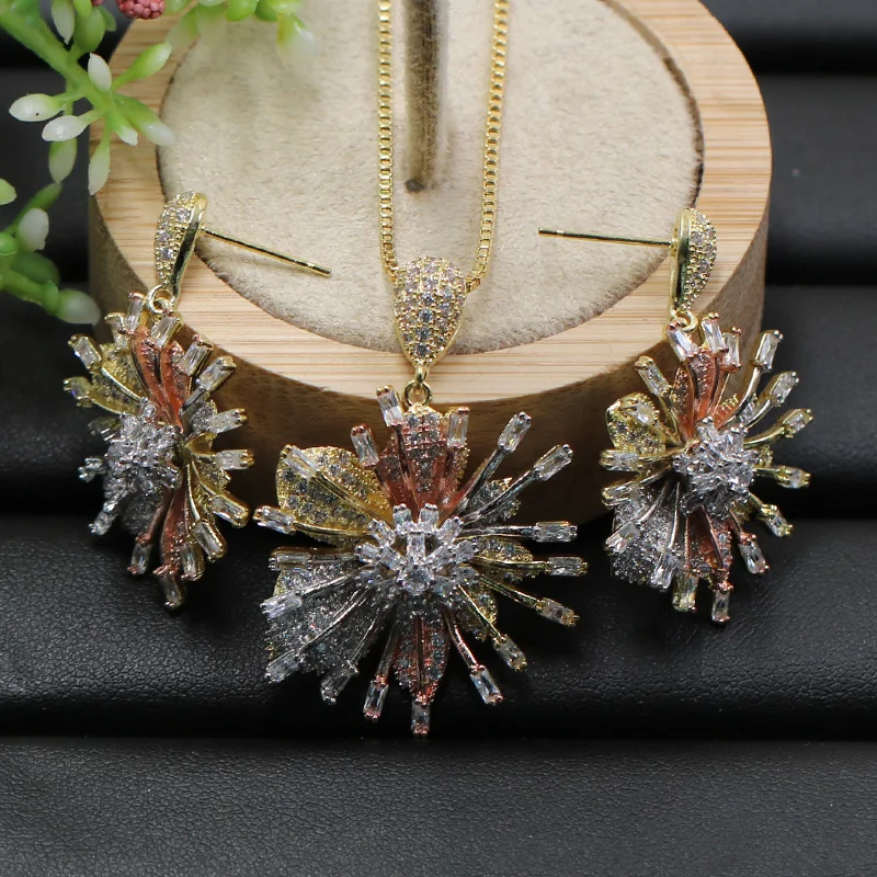 Lanyika Jewelry Set Distinctive Big Ice Flower Cubic Zircon Micro Paved Necklace with Earrings for Engagement Luxury Pop Gifts
Lanyika Jewelry Set Distinctive Big Ice Flower Cubic Zircon Micro Paved Necklace with Earrings for Engagement Luxury Pop Gifts