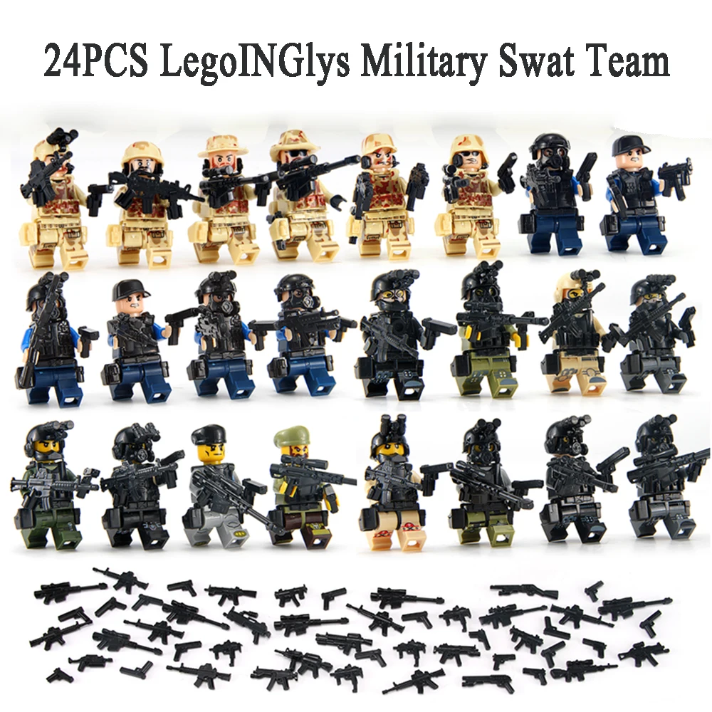 24PCS LegoINGlys World War 2 Military Swat Team City Police Armed Assault Army soldiers With Weapons Guns Figure WW2 Blocks Toys
24PCS LegoINGlys World War 2 Military Swat Team City Police Armed Assault Army soldiers With Weapons Guns Figure WW2 Blocks Toys