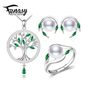 FENASY 925 Sterling Silver Natural Pearl Emerald Jewelry Sets Leaf Earrings Necklace Pendant Engagement Ring Sets For Women
FENASY 925 Sterling Silver Natural Pearl Emerald Jewelry Sets Leaf Earrings Necklace Pendant Engagement Ring Sets For Women