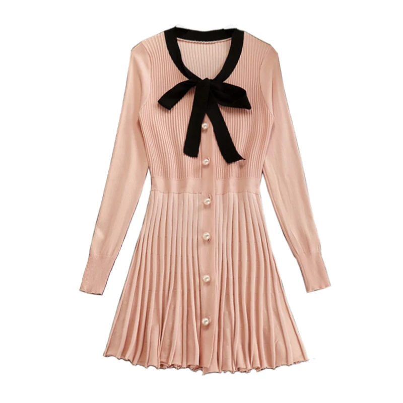 PERHAPS U black khaki blue pink bow collar lace up button pearl long sleeve knitted fit and flare short mini dress autumn D0862
PERHAPS U black khaki blue pink bow collar lace up button pearl long sleeve knitted fit and flare short mini dress autumn D0862