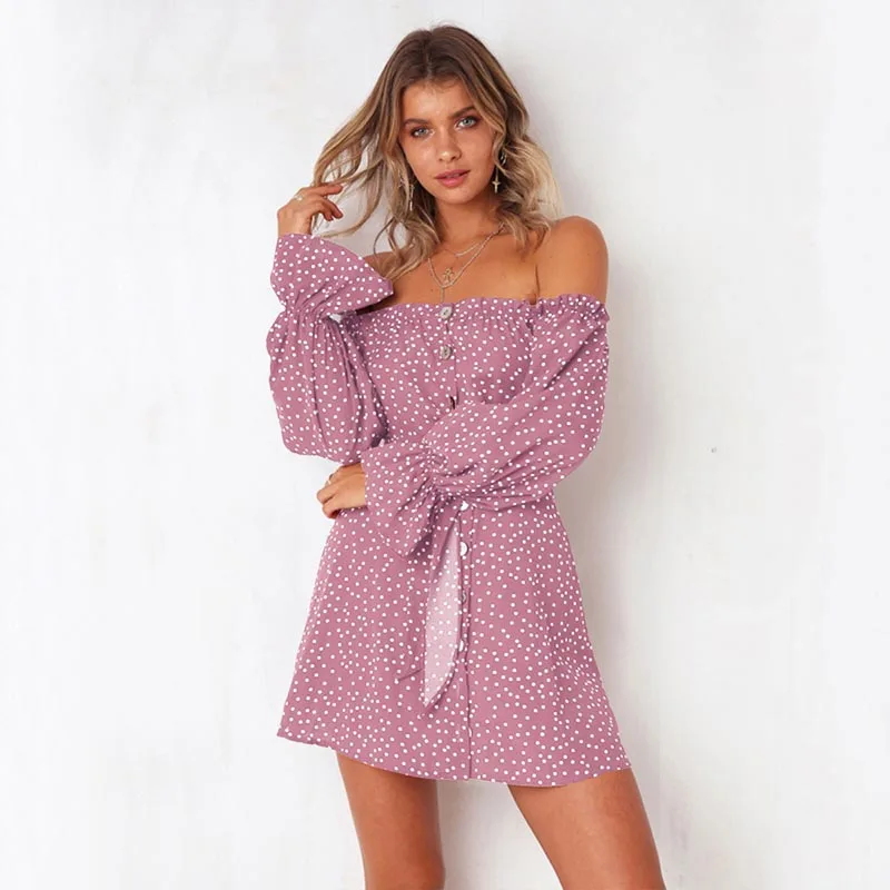 Sexy Slash Neck Ruffle Polkadot Print Summer Dress Vintage Bow Wrap 3/4 Sleeve A-Line Mini Dress Women Chic Beach Dresses
Sexy Slash Neck Ruffle Polkadot Print Summer Dress Vintage Bow Wrap 3/4 Sleeve A-Line Mini Dress Women Chic Beach Dresses
