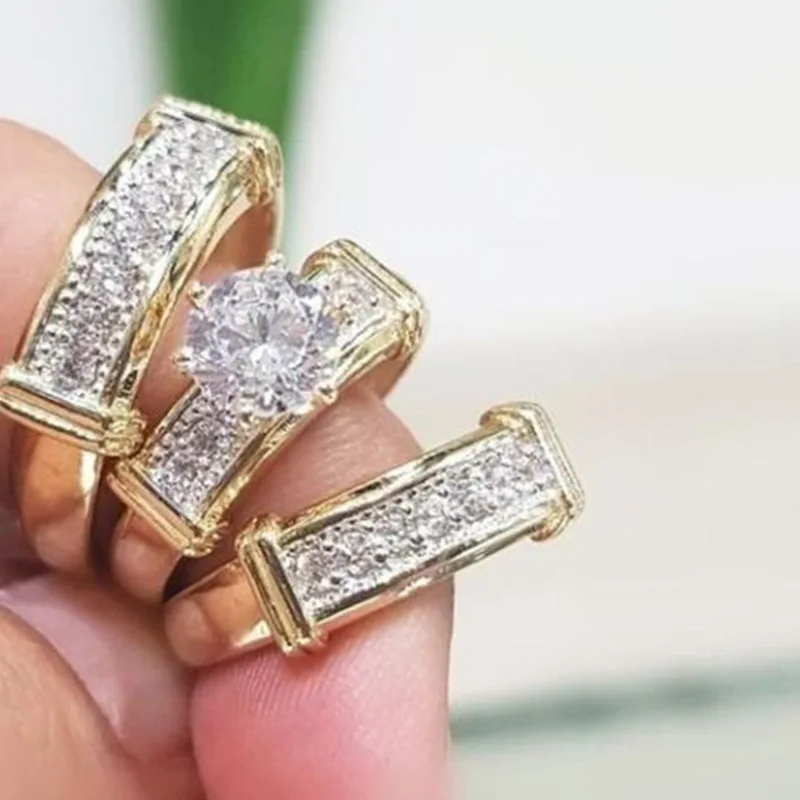 New fashion couple three-piece ring engagement wedding jewelry anniversary gift woman ring
New fashion couple three-piece ring engagement wedding jewelry anniversary gift woman ring