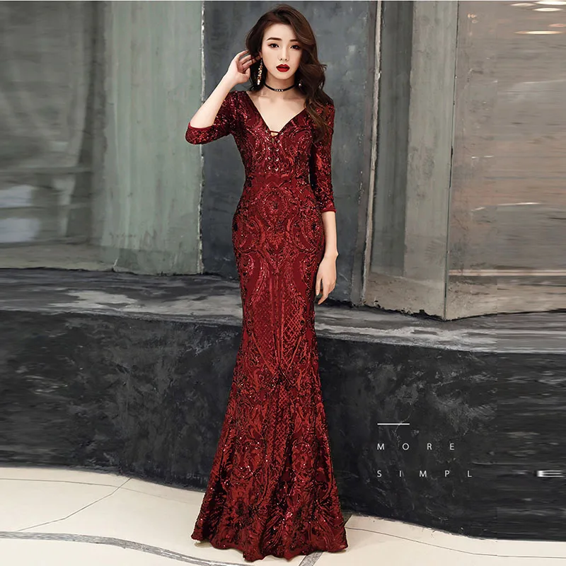Wine red Geometric Sequined Sexy V-Neck Regular Half Sleeve Floor-Length Mermaid Slim Celebrity Club Party Dress
Wine red Geometric Sequined Sexy V-Neck Regular Half Sleeve Floor-Length Mermaid Slim Celebrity Club Party Dress