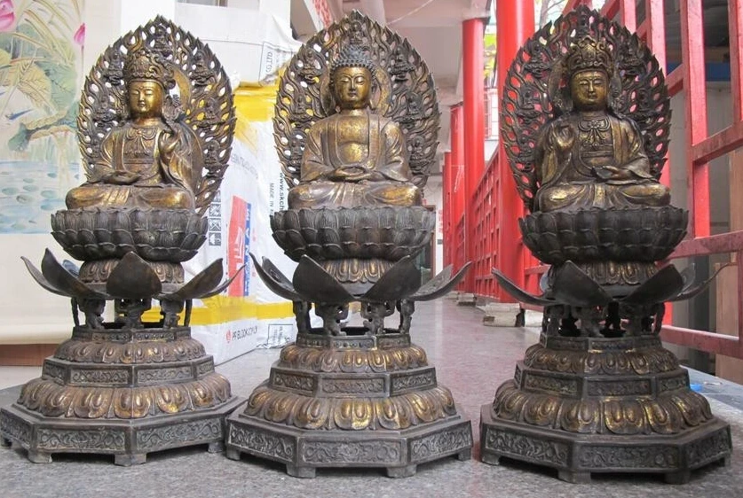 25"Tibet bronze gild Three Saints of the West Sakyamuni Kwan yin buddha ST SET Statue Statue
25"Tibet bronze gild Three Saints of the West Sakyamuni Kwan yin buddha ST SET Statue Statue