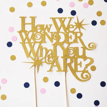 Gender reveal cake topper,glitter party supplies,baby shower decorations, How we wonder what you are 
Gender reveal cake topper,glitter party supplies,baby shower decorations, How we wonder what you are