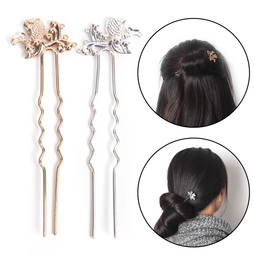 1pcs U-Shape Retro Hair Jewelry Gold Sliver Plated Hairpins U shape Hair Sticks Women Gold Fish Hair Accessories