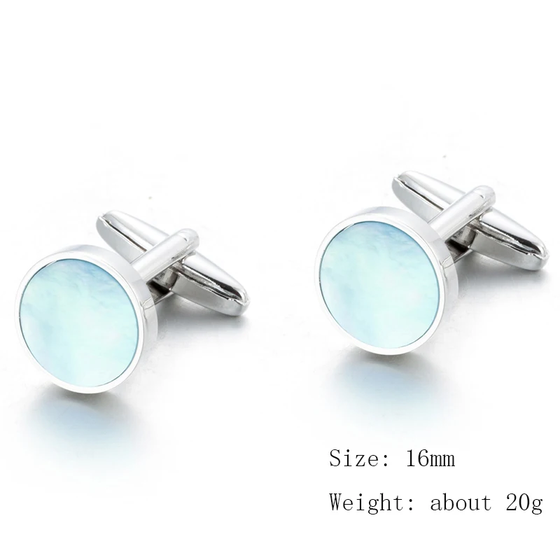 CHUKUI Silver Blue Color Sea Shell Copper Mens Cuff Link Luxury Gift Party Wedding Suit Shirt Cufflinks Round (8)