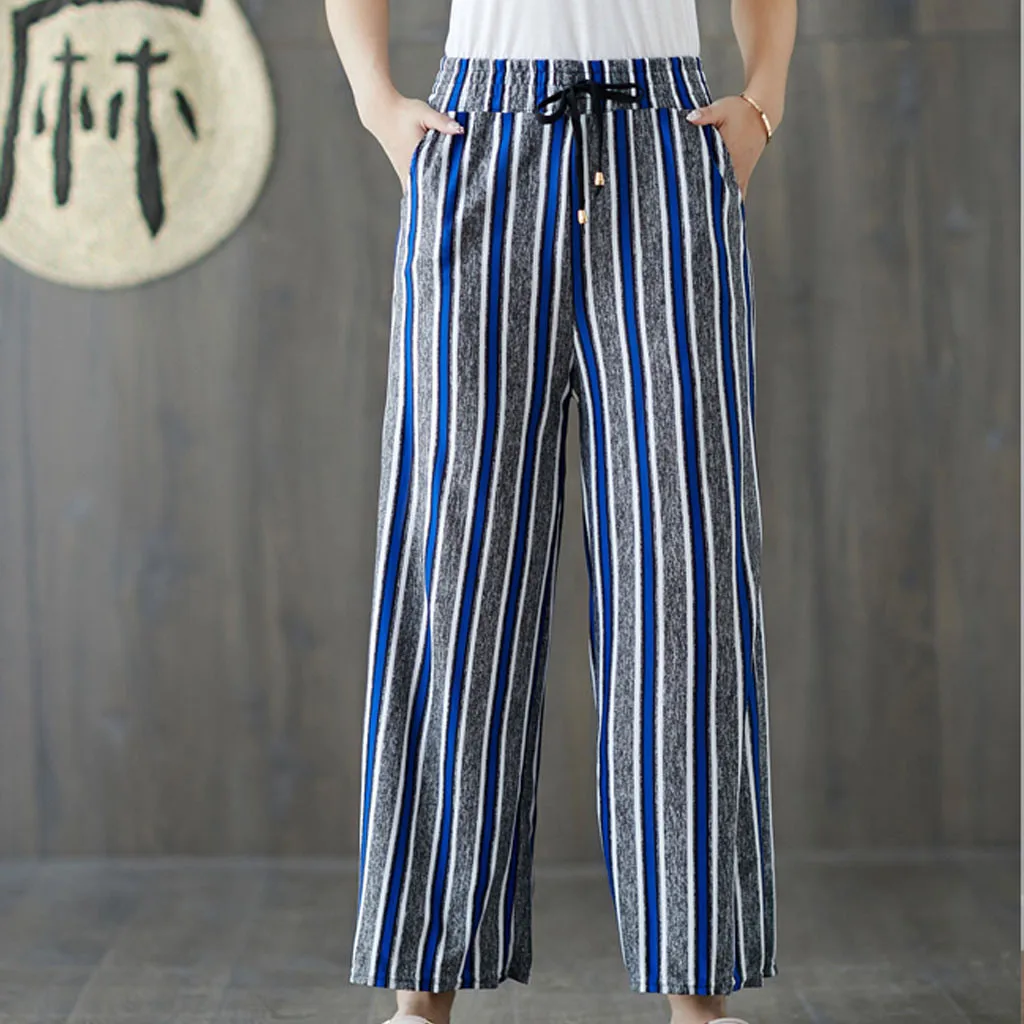 2019 New Ladies Striped Cotton And Linen Loose Drape Casual Elastic Waist Wide Leg Ankle-Length Pants
2019 New Ladies Striped Cotton And Linen Loose Drape Casual Elastic Waist Wide Leg Ankle-Length Pants