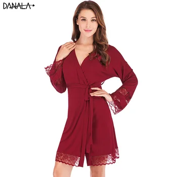 

DANALA Sexy Lace Sleepwear Robe Women 2019 Summer Vogue Modal Bathrobes For Women Home Clothes For Women Home Wear Nightwear