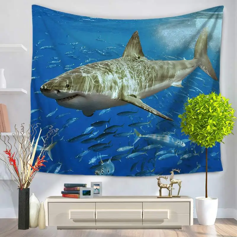 

Home Decorative Wall Hanging Carpet Tapestry 130x150cm Rectangle Bedspread Ocean Shark whale Series Pattern GT1079