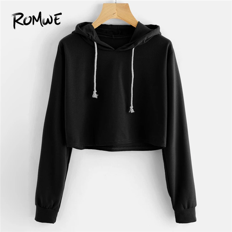 ROMWE Black Drawstring Crop Top Hoodie Sweatshirt Women Casual Tracksuit Autumn 2018 Hooded Pullovers Long Sleeve Sweatshirts
ROMWE Black Drawstring Crop Top Hoodie Sweatshirt Women Casual Tracksuit Autumn 2018 Hooded Pullovers Long Sleeve Sweatshirts