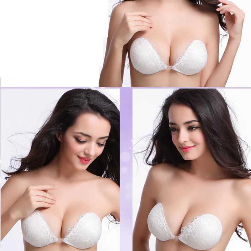 JasWell Sexy Lace Embroidery Bra Super Push Up Silicone Bralette Backless Strapless Invisible Bras for Women Wedding Bikini 5