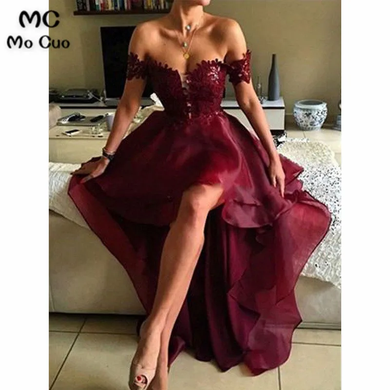 2019 Burgundy Hi Lo Gown Evening Dresses vestidos de fiesta Appliques Organza Short Sleeve Off Shoulder Women Evening Dresses
2019 Burgundy Hi Lo Gown Evening Dresses vestidos de fiesta Appliques Organza Short Sleeve Off Shoulder Women Evening Dresses