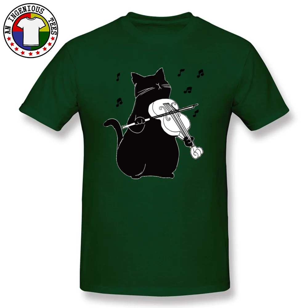 Custom Short Sleeve Tops T Shirt Father Day Crew Neck Pure Cotton Men T Shirt Printed On Custom T-Shirt 2018 Drop Shipping Black Cat Playing Violin Funny Musician Gift dark