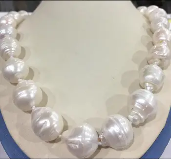 free shipping Large 15-23mm White Unusual Baroque Pearl Necklace disc Clasp 
free shipping Large 15-23mm White Unusual Baroque Pearl Necklace disc Clasp