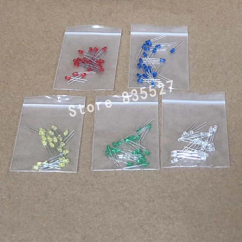 100pcs/lot 3MM LED in the color Kit Mixed 5 Color : White / emerald Green / Red / Blue / Yellow LED light emitting diode DIP F3
100pcs/lot 3MM LED in the color Kit Mixed 5 Color : White / emerald Green / Red / Blue / Yellow LED light emitting diode DIP F3
