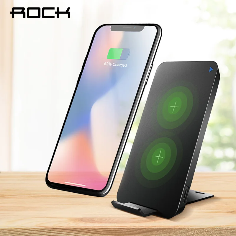 

ROCK Dual Coil QI Wireless Charger 10W For iPhone X 8 Samsung S9 S8 Huawei Fast Wireless Charging Pad Dock Station Holder