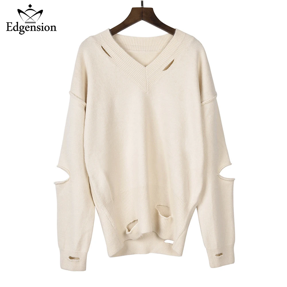 Edgension 2018 Autumn Winter Rip Hole Loose Long Sweaters Woman European Street Style V-neck Ripped Oversized Sweater Pullover
Edgension 2018 Autumn Winter Rip Hole Loose Long Sweaters Woman European Street Style V-neck Ripped Oversized Sweater Pullover