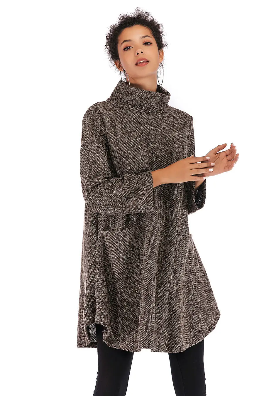 Gladiolus Loose Autumn Winter Women Sweater 2018 Long Sleeve Double Pocket Long Knitted Turtleneck Sweater Women Pullover Coats (23)