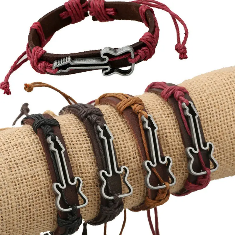 New Vintage Hand Made Genuine Leather Bracelet Hollow Guitar Charm Bracelet For Men adjustable Wrap wristband fashion jewelry
New Vintage Hand Made Genuine Leather Bracelet Hollow Guitar Charm Bracelet For Men adjustable Wrap wristband fashion jewelry
