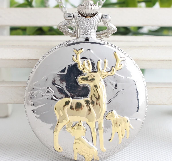 New Retro Deer Quartz Pocket watch silver deer children man cute gift Free shipping QA36 45MM
New Retro Deer Quartz Pocket watch silver deer children man cute gift Free shipping QA36 45MM