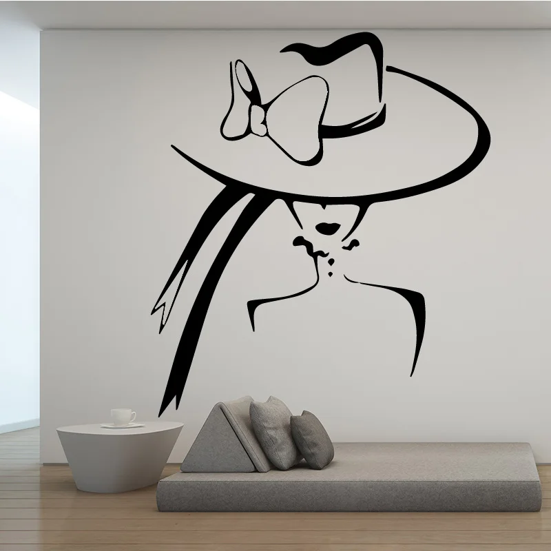 

Beauty Salon Applicable Wall Decal Beautiful Woman Hat Makeup Styling Silhouette Wall Stickers Vinyl Art Mural Girls Room