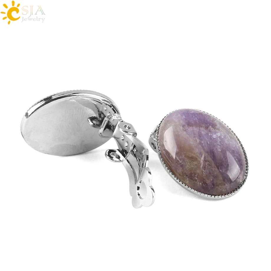 CSJA Clip on Earring Without Piercing Women Reiki Gem Stone Beads Oval Shape Pink Purple Crystal Onyx Raw Material Jewelry E111
CSJA Clip on Earring Without Piercing Women Reiki Gem Stone Beads Oval Shape Pink Purple Crystal Onyx Raw Material Jewelry E111
