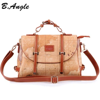World Map Fashion Men Women Messenger Bags Women Waterproof Leather Handbags Crossbody Bag for Women Retro Shoulder Bag