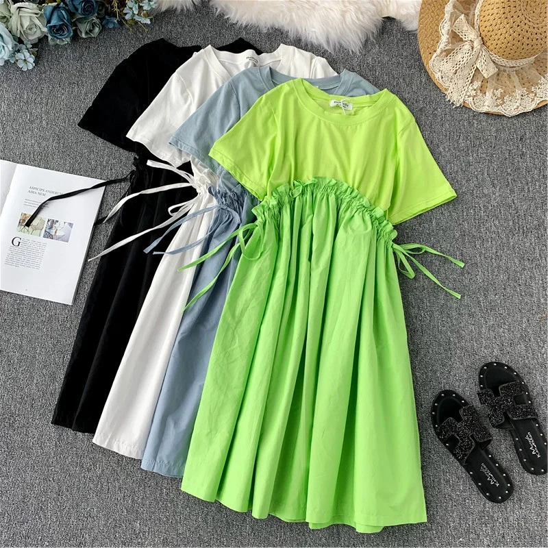 2019 New Summer Ruffle Dress Women Korean Style Drawstring Dresses Patchwork Vintage Loose Midi Tshirt Dress Ruffles Vestido
2019 New Summer Ruffle Dress Women Korean Style Drawstring Dresses Patchwork Vintage Loose Midi Tshirt Dress Ruffles Vestido