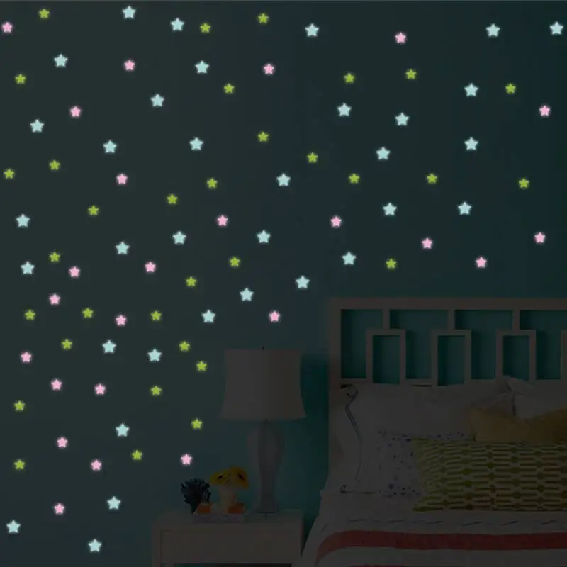 

200PC 3cm Kids Bedroom Fluorescent Glow In The Dark Stars Wall Stickers Stars Shine in the dark Glowing Stickers