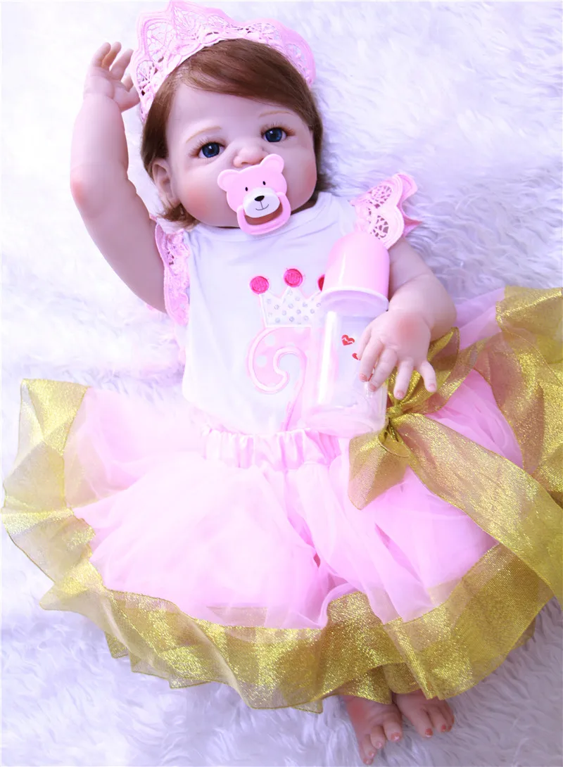 NPK DOLL 22" full Silicone Bebe Dolls Reborn Doll Lifelike Babies Toy blue eyes For Princess girl dolls with pink dress toys
NPK DOLL 22" full Silicone Bebe Dolls Reborn Doll Lifelike Babies Toy blue eyes For Princess girl dolls with pink dress toys