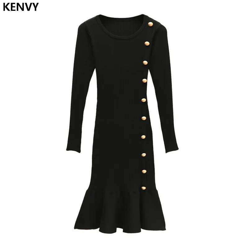 KENVY Brand Fashion Women's High-end Luxury Slim Spring New Slim Button Long-Sleeve Knitted Trunpet Mermaid Dress
KENVY Brand Fashion Women's High-end Luxury Slim Spring New Slim Button Long-Sleeve Knitted Trunpet Mermaid Dress