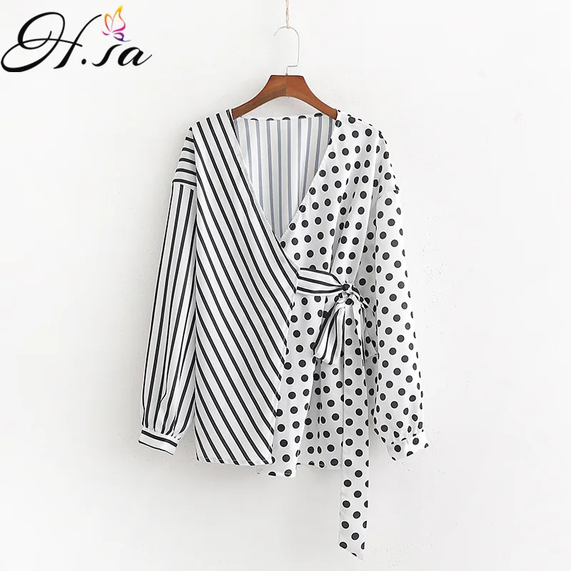 H.SA Sexy Polka Dot Blouse Women Office Lady Long Sleeve Shirt Black White Fashion Loose Elegant Patchwork Sashes Blusa Tops
H.SA Sexy Polka Dot Blouse Women Office Lady Long Sleeve Shirt Black White Fashion Loose Elegant Patchwork Sashes Blusa Tops