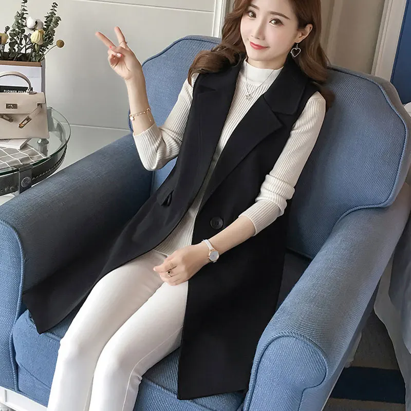 Office Lady Black Casual Long Vest Women Elegant Pocket Coat Sleeveless Vest Jackets Outerwear Ladies Slim Waistcoat
Office Lady Black Casual Long Vest Women Elegant Pocket Coat Sleeveless Vest Jackets Outerwear Ladies Slim Waistcoat