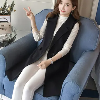 Office Lady Black Casual Long Vest Women Elegant Pocket Coat Sleeveless Vest Jackets Outerwear Ladies Slim Waistcoat
Office Lady Black Casual Long Vest Women Elegant Pocket Coat Sleeveless Vest Jackets Outerwear Ladies Slim Waistcoat
