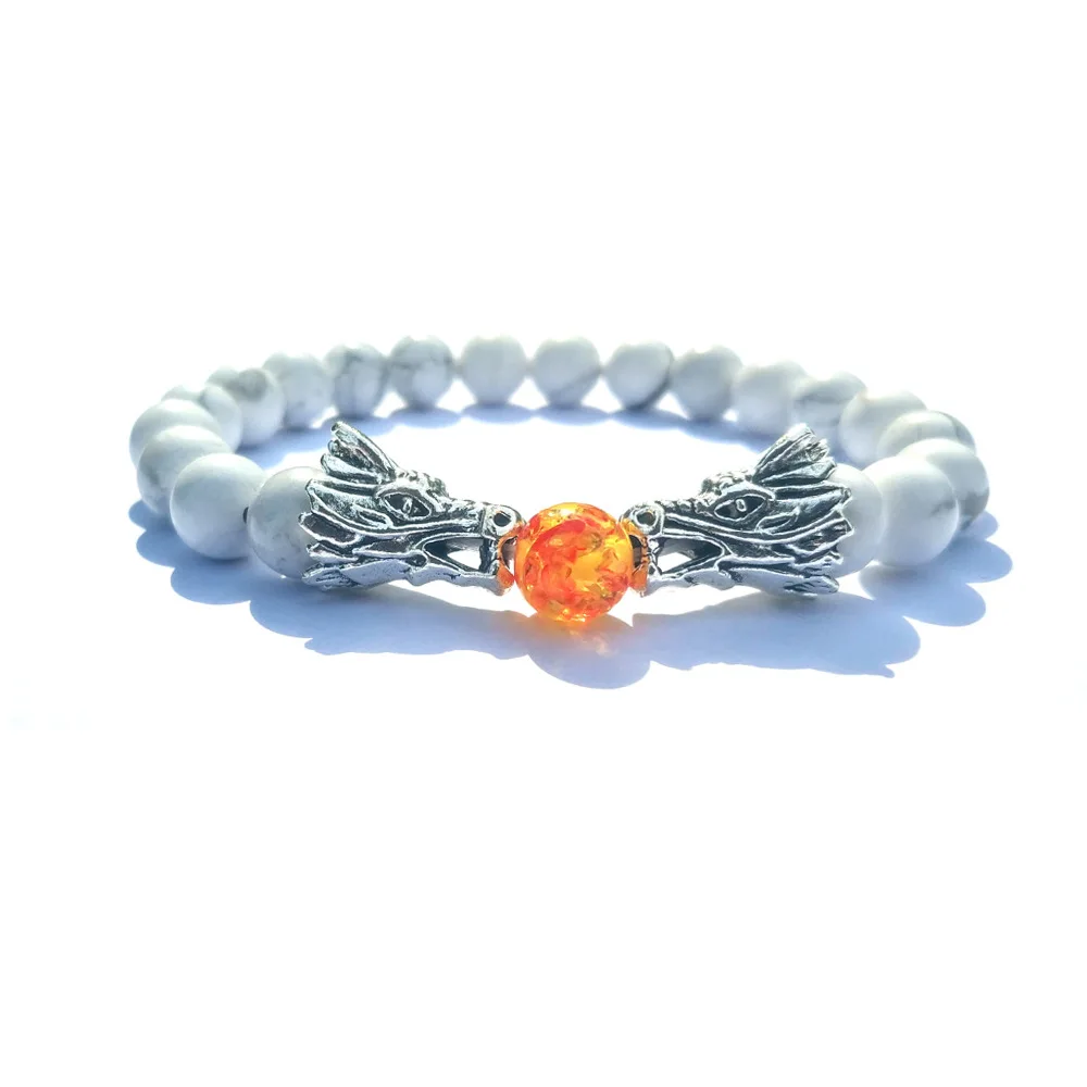 4 вида стилей мужские Lava/Howlite браслеты с бусинами из камня и двойной талисман