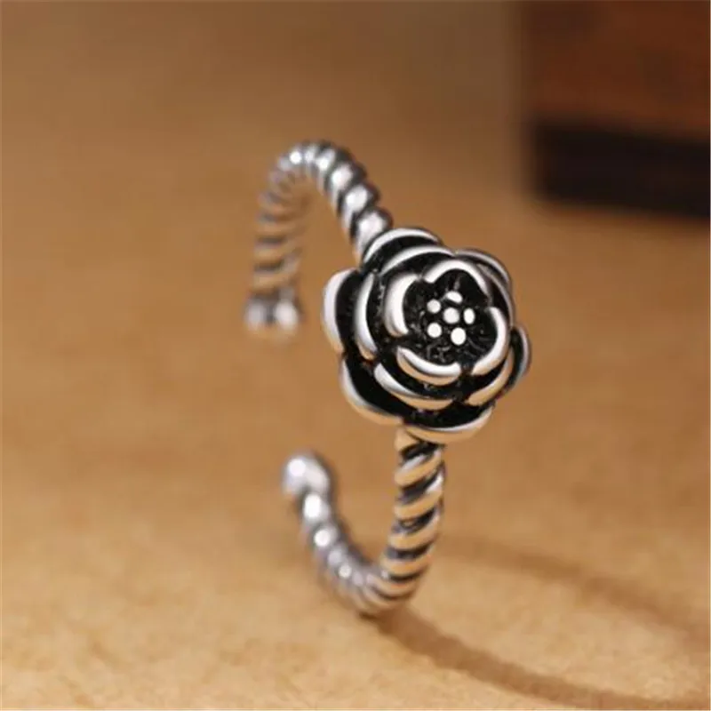 Фото LULU-PIG 925 Серебряное кольцо корейское издание ретро Черная роза цветок европейский