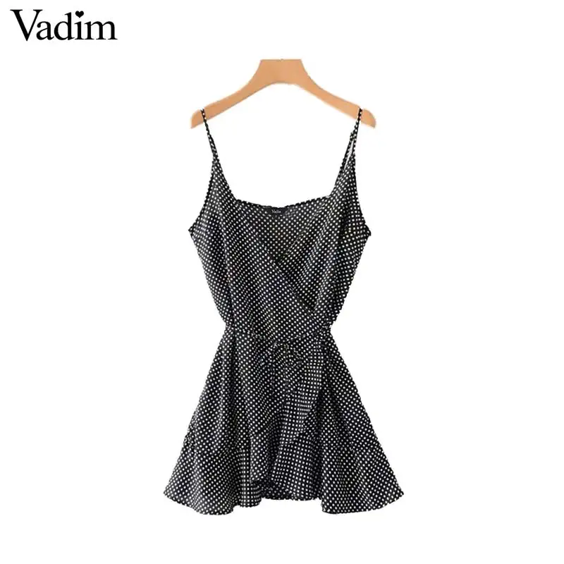 Vadim women cross V neck dots print wrap dress adjustable strap ruffles female mini dresses beach style A line vestidos QB403
Vadim women cross V neck dots print wrap dress adjustable strap ruffles female mini dresses beach style A line vestidos QB403