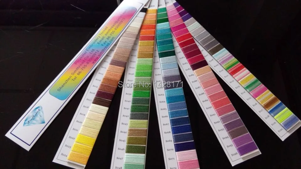 Simthread polyester embroidery thread color chart/color shade card /color cards with 120basic popular colors with free shipping.
Simthread polyester embroidery thread color chart/color shade card /color cards with 120basic popular colors with free shipping.