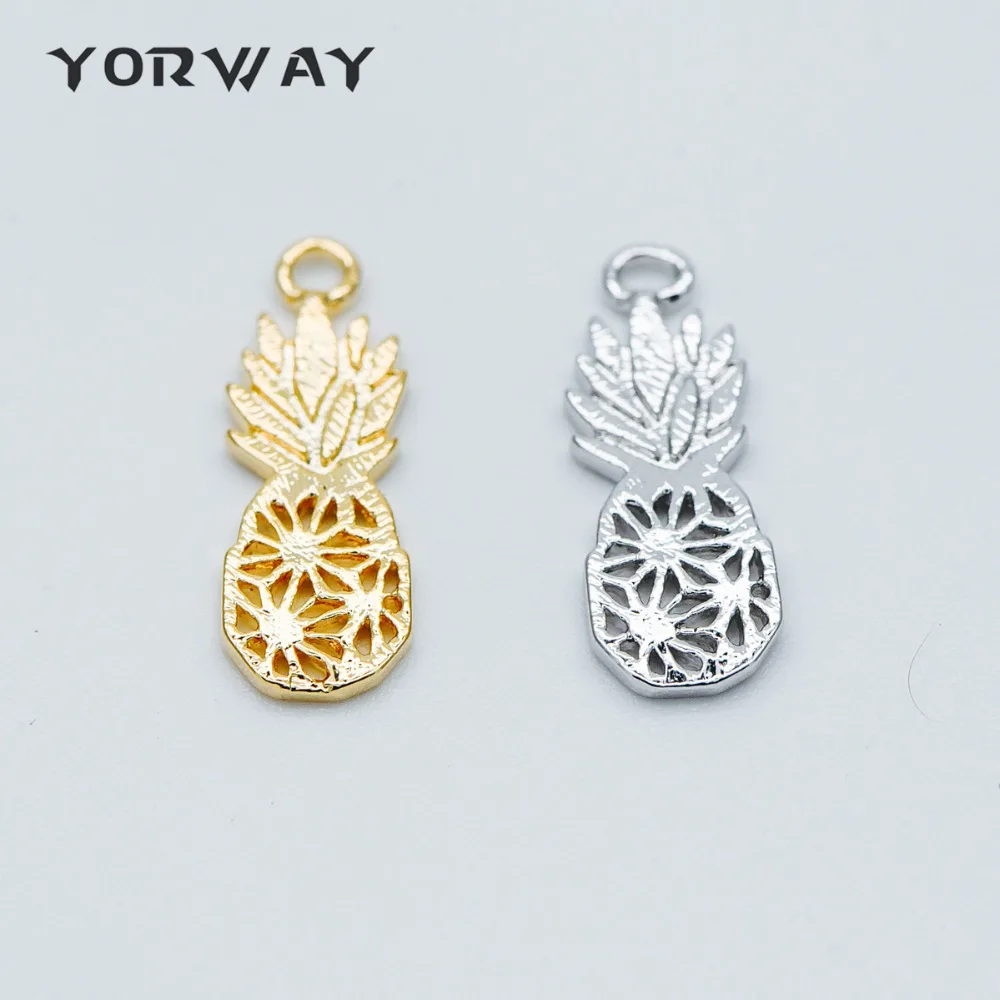 

10pcs/lot Gold /Silver Pineapple Charms 18x7mm, Real Gold/ Rhodium plated Brass, Lead Nickel Free (GB-406)